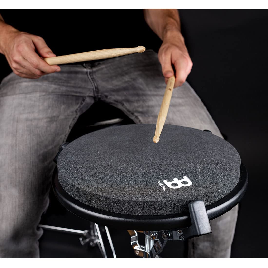 Meinl MMP12BK Marshmallow Practice Pad 12 Zoll Schwarz + Pad-Ständer+ keepdrum Drumsticks