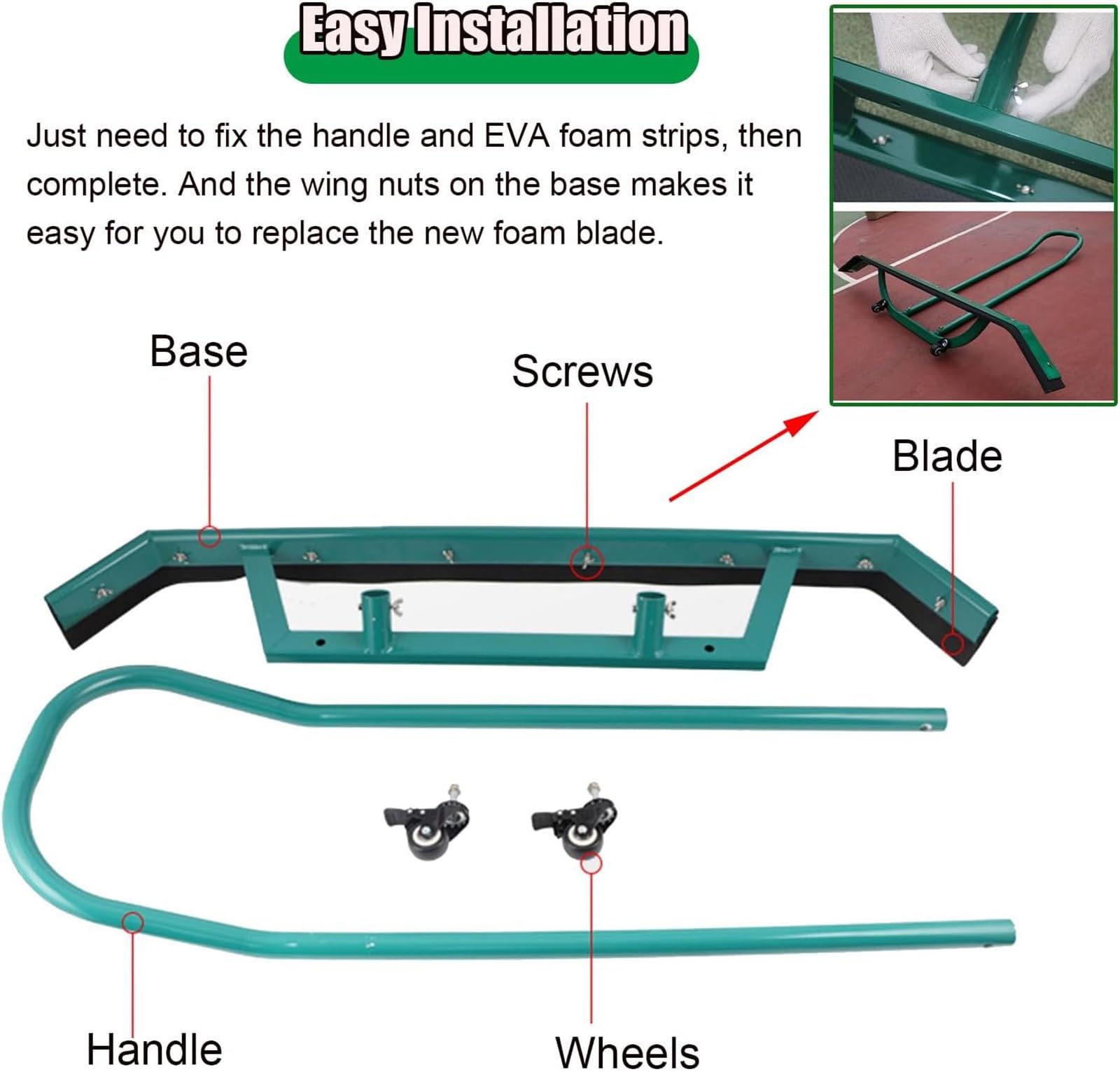 Escobilla de goma profesional para cancha de tenis, con hoja de goma para patios, superficies de juego, charcos, cuartos húmedos, suelos de azulejos, empujador de agua comercial