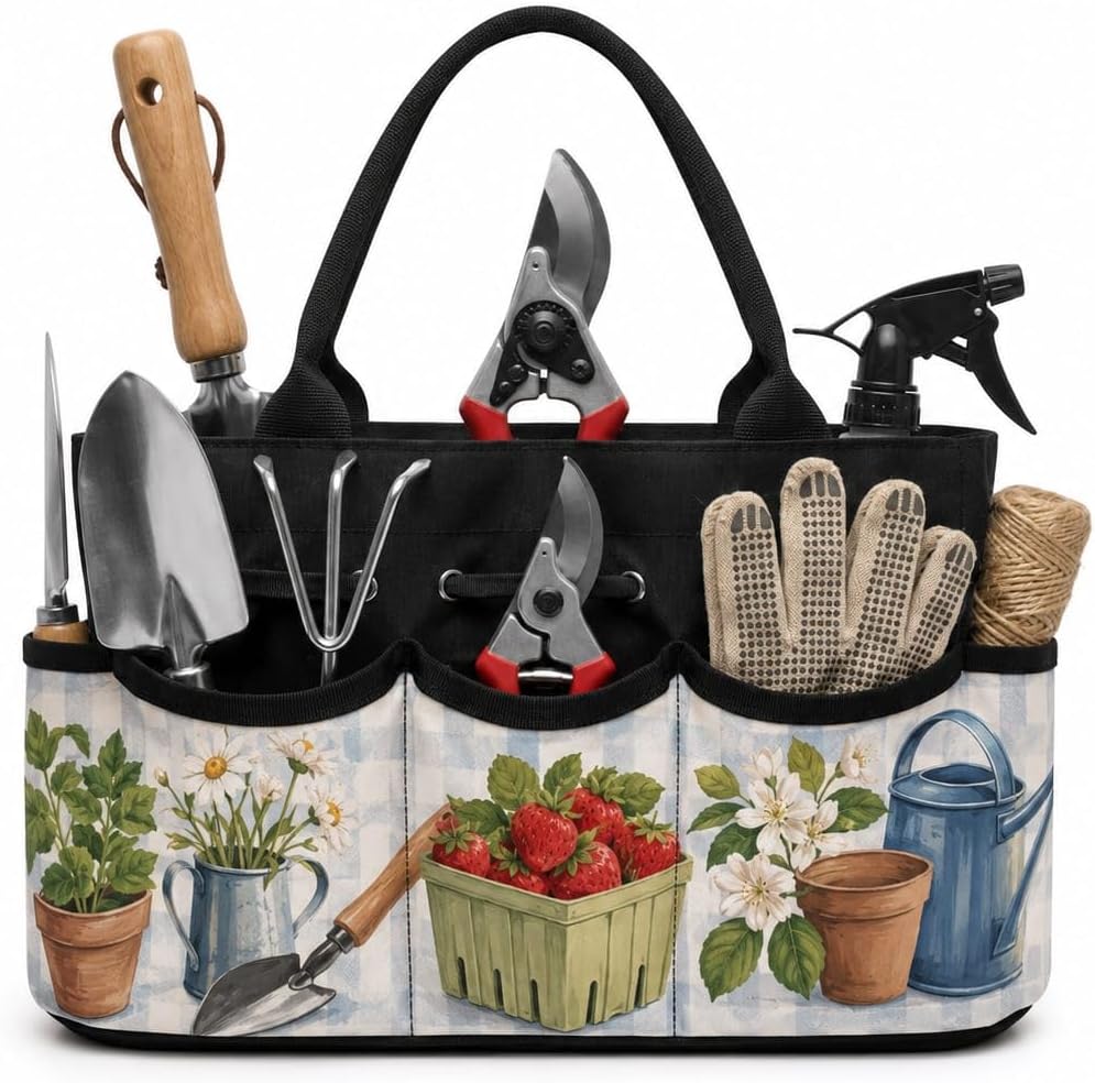 Berry Basket Painted Garden Tool Bag Organizer for Potting Bench in Spring