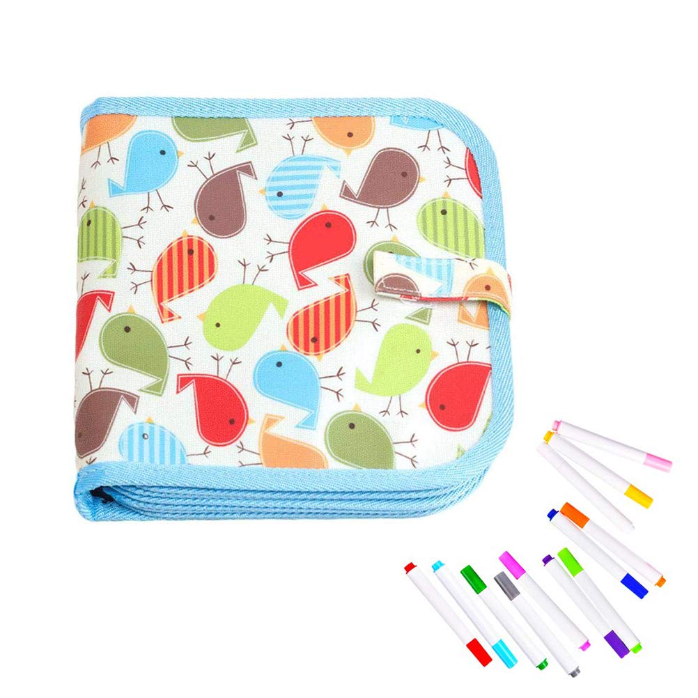 Heylas Wipe Clean Colouring Book Kids Portable Kids Colouring Book Reusable Drawing Board with 12 Colouring Pencils Kleiner Vogel