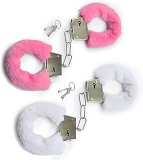 Restraints Adult Sex Toys, Handcuffs for Sex Play, 2 Pairs Fuzzy Handcuffs for Adults, Restraints for Couples Sex, Nickel-Plated, Pink and White, X-Pidany