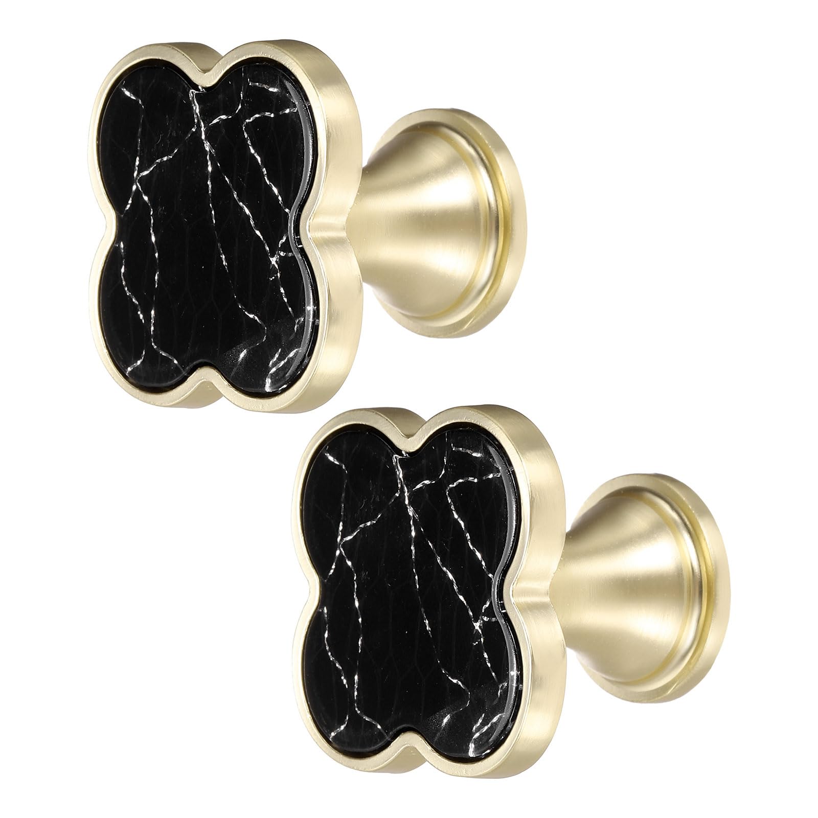 sourcing map 2Pcs Drawer Knobs, Zinc Alloy Decorative Four-Leaf Pull Handles with Screws for Furniture Dresser Wardrobe Cupboard, Black