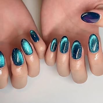 4 Packs (96 Pcs) Short Almond Press on Nails - Mix Color, Glitter Fake Nails, Oval Glue on Nails for Women, Stick on Kit 12 Sizes-4 Styles