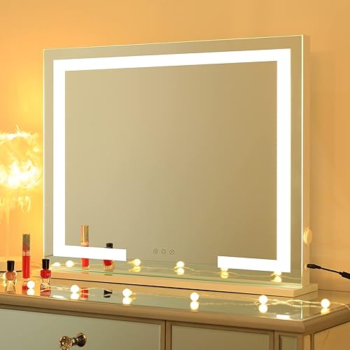 Miniatura 8 de HOMPEN Espejo de tocador de maquillaje con luces, espejo de tocador iluminado, espejo de belleza iluminado de mesa, tiras de luz LED regulables,