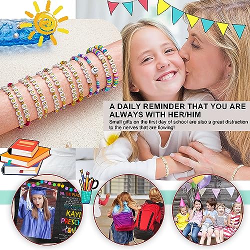 First Day of School Gifts Matching Bracelets for Women Girls Mother and Daughter Beaded Bracelet Multicolor Bead Stretch Back to School Gift I Love You Engraved Christmas Birthday Jewelry