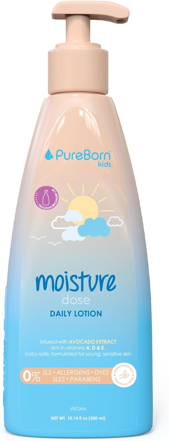 Pureborn Skin Care Kids Moisture Dose Daily Lotion-Honey & Avocado-Gentle Cleaning-For Young & Sensitive Skin-No SLS-Dyes-Parabens-Baby Safe-Vegan-Keeps Hydrated-300 Ml