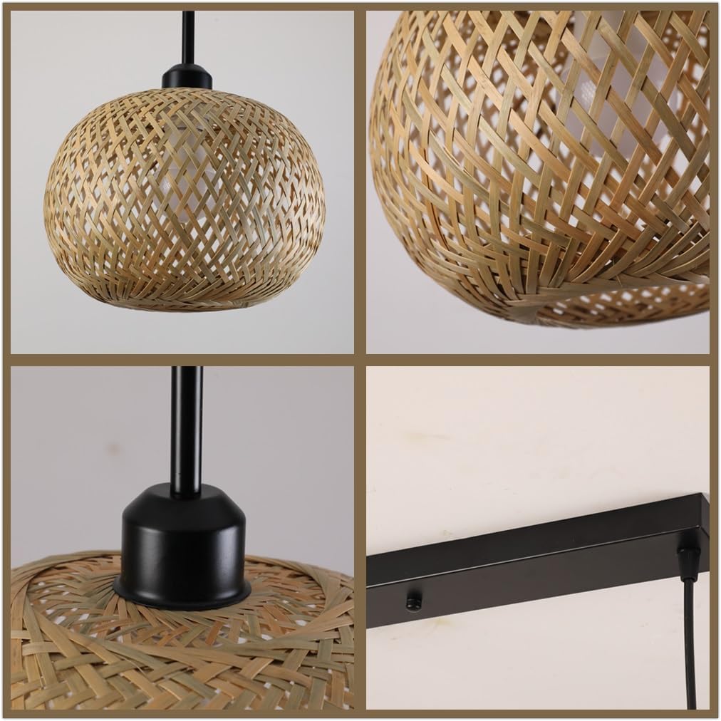 Rustic Light Handwoven Rattan Basket for Coastal Diniroom 3 Light Wicker Hangingp for Kitchen Island Farmhouse Bedroom Dinitable/Color/a