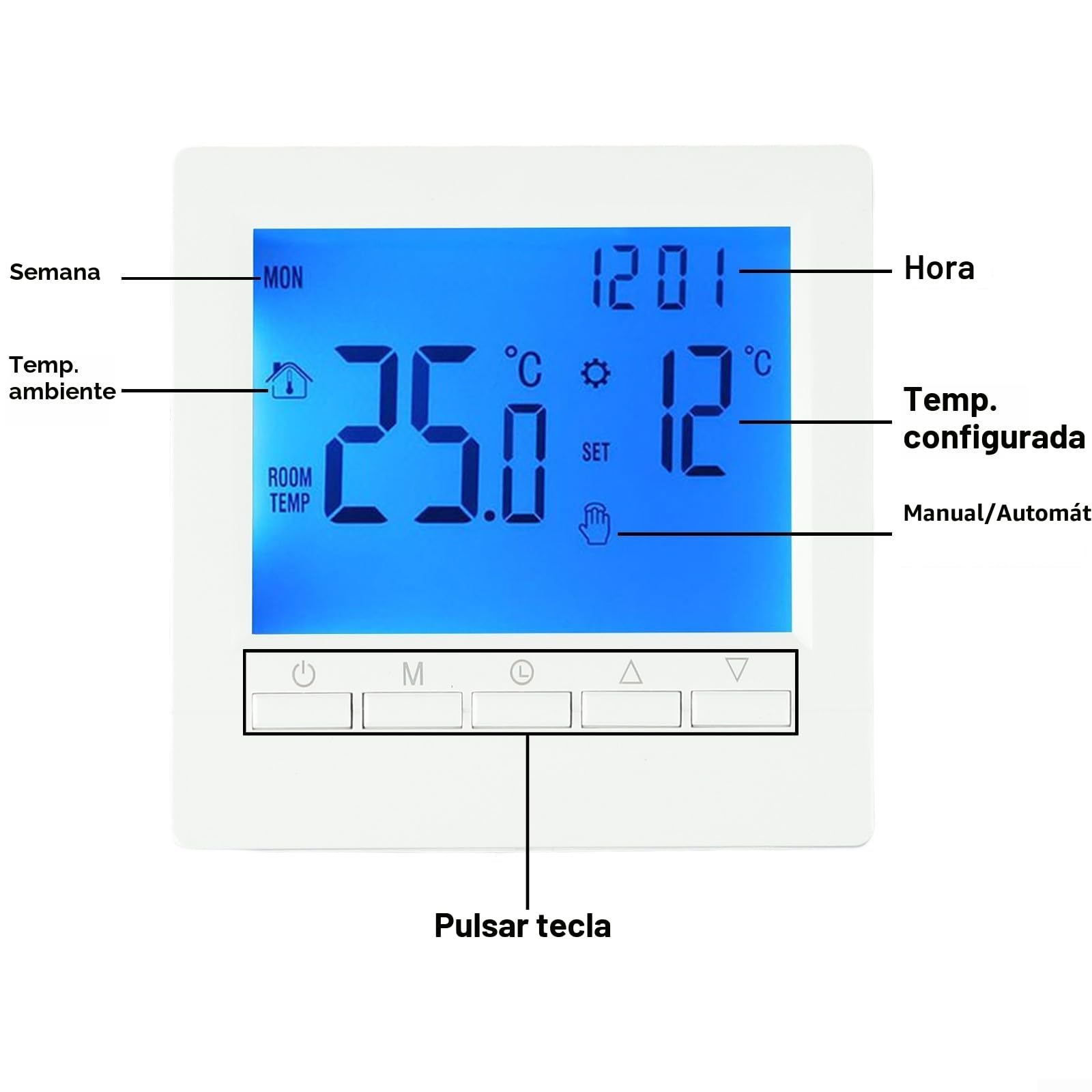 Termostato programable digital para el hogar, pantalla LCD, controlador de temperatura ambiente, control de calefacción y refrigeración por suelo, kit de termostato digital