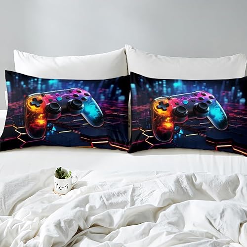 Miniatura 4 de Manfei Juego de funda de edredón de videojuegos tamaño Queen, juego de ropa de cama geométrica de panal de abeja de 3 piezas para niños y