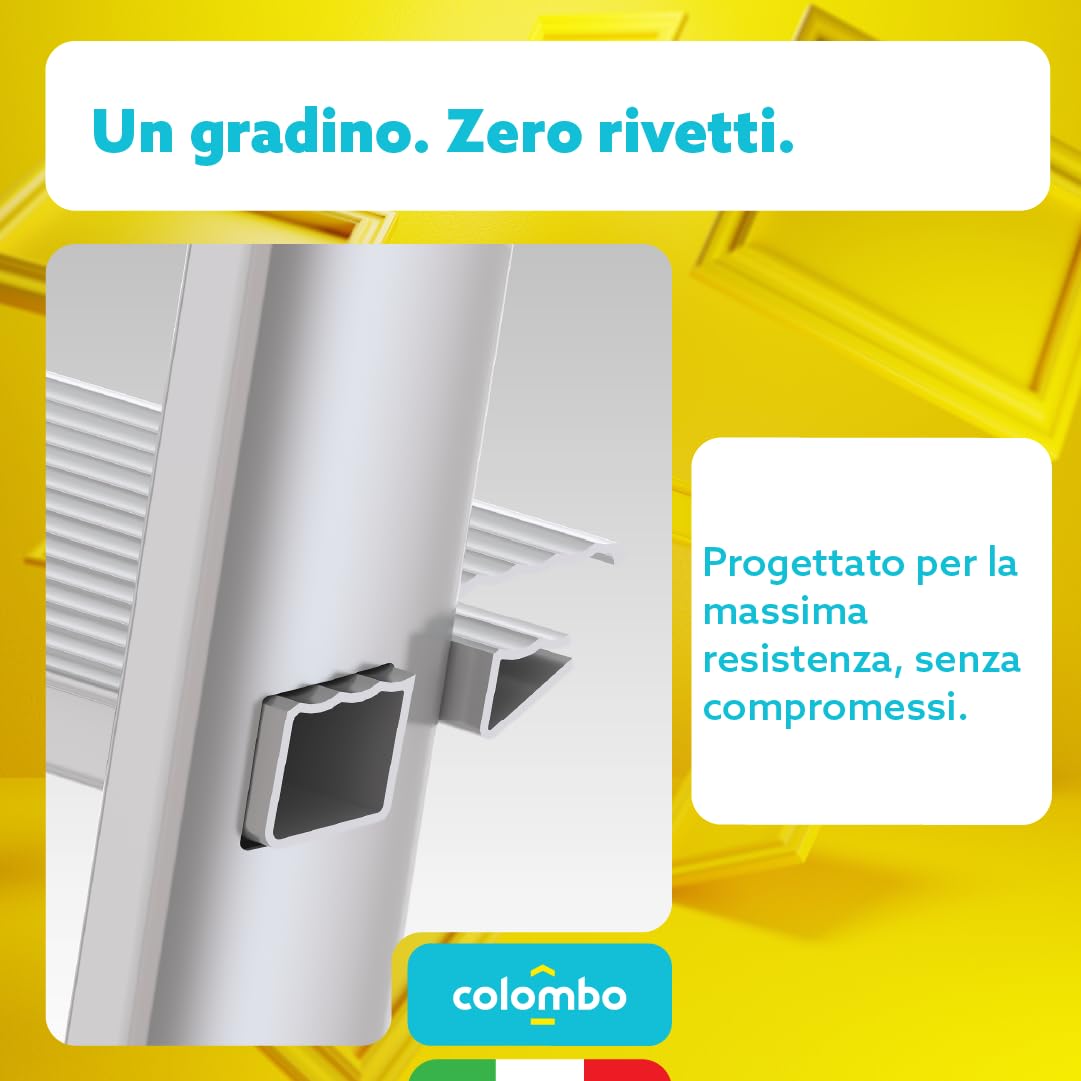 Colombo Scala Alluminio e Acciaio Stark 4/5/6 Gradini | Scala 6 Gradini Senza Rivetto | Conforme EN131 TÜV-GS | Portata 150kg | Made in Italy