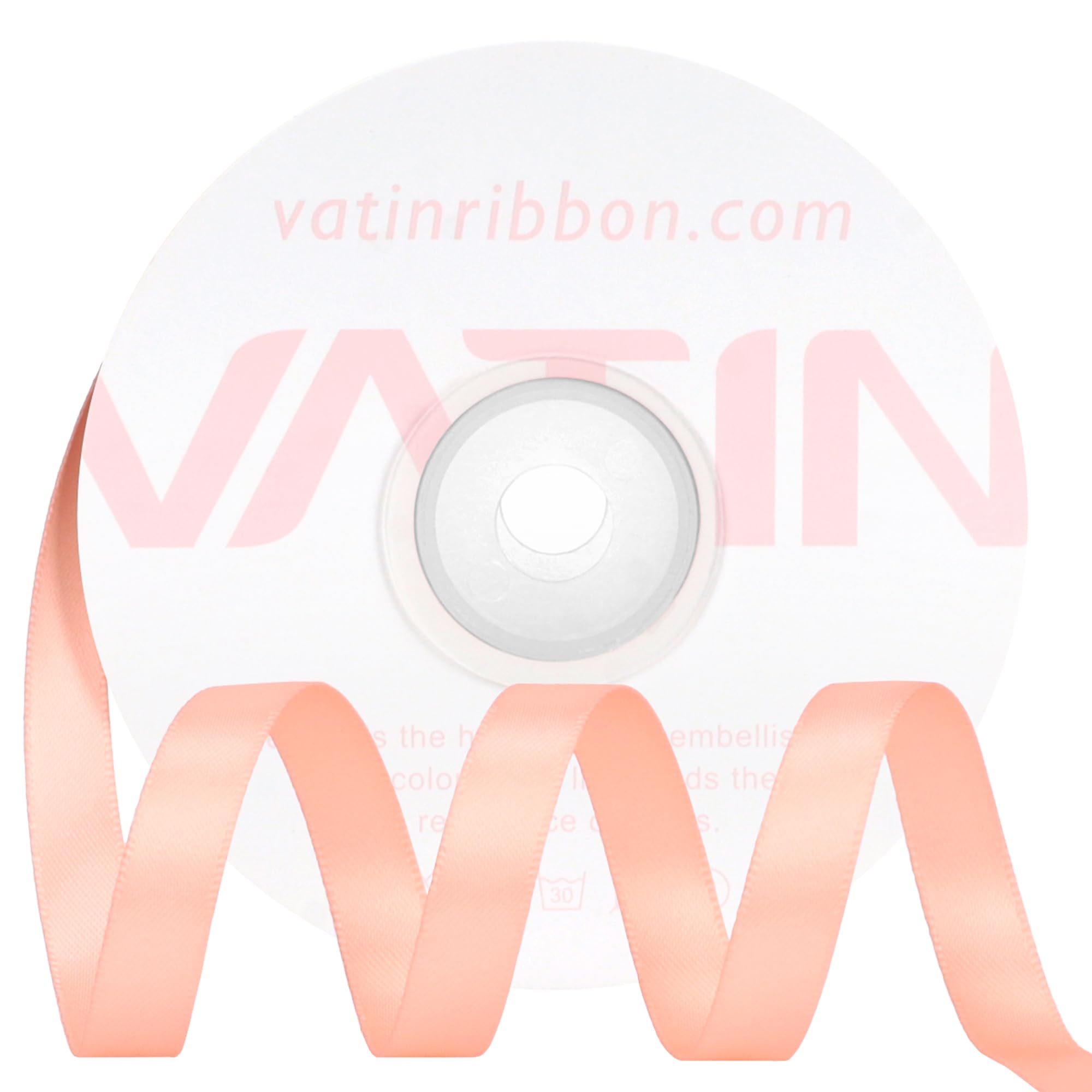 VATIN Double Face Peach Satin Ribbon 10mm X 22m,Peach Polyester Fabric Ribbon use for Bows Bouquet Gift Wrapping