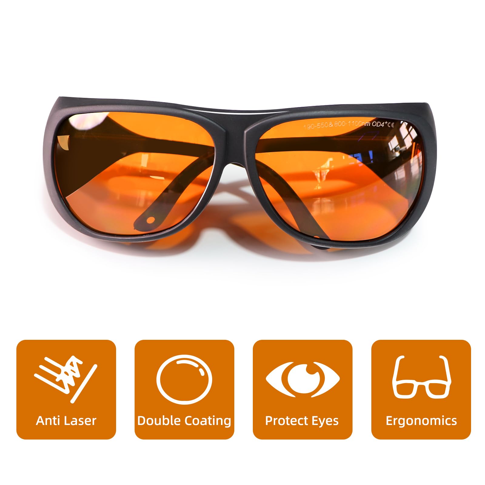 Gafas de Seguridad láser para Grabado Láser OD4+ 190-550nm & 800-1100nm Yag, Blu, Verde y Fibra de Luz UV Gafas de Protección Ocular.