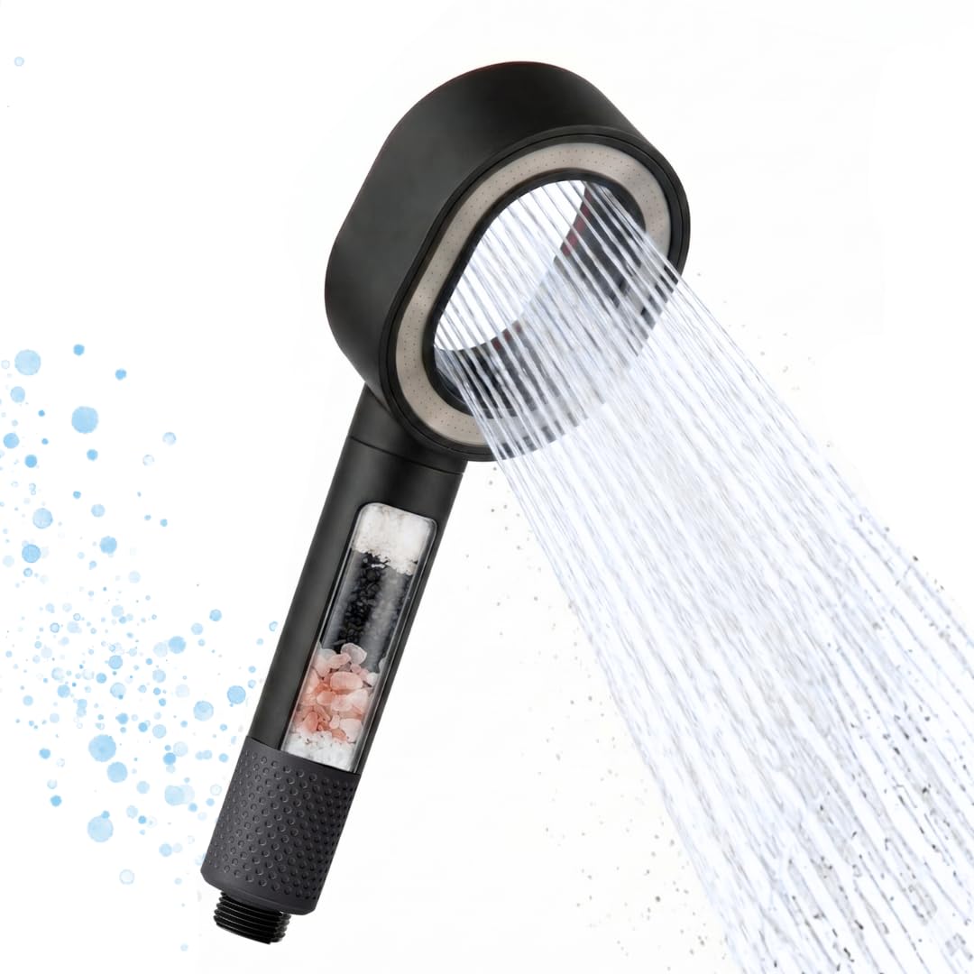 Naturally Hermoso cabezal de ducha de mano con filtro (gris) | Reducción de cloro | Convierte agua dura en agua blanda | Elimina sales e impurezas | Montaje de tornillos | Presión de agua mejorada