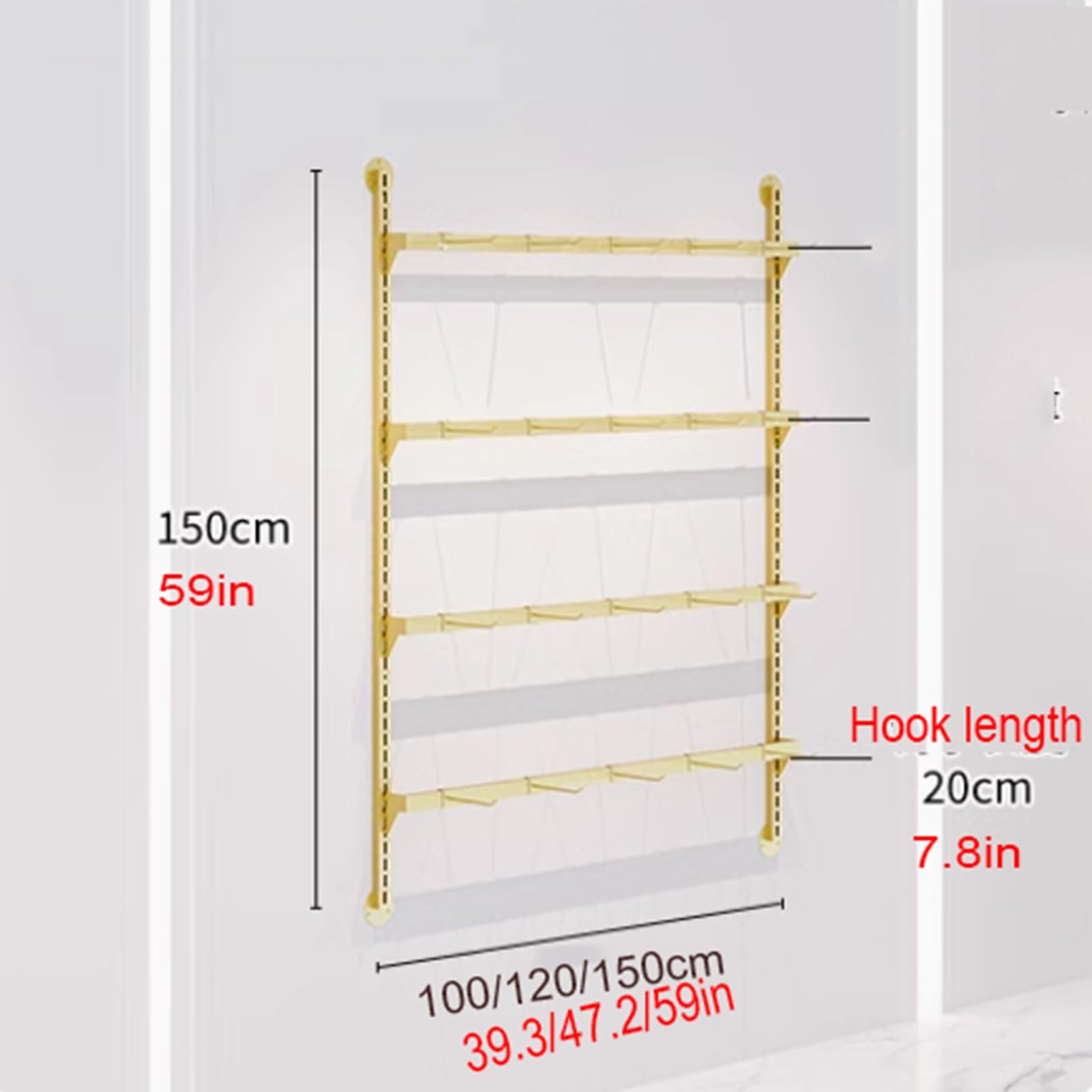 Wall-mounted Display Shelves Retail Garment Rack, Multifunctional Adjustable Hook Hanging Shelf scarf belt socks hat holder, Home/Commercial Underwear Storage Stand Accessory Organizer Rack(Black,150c