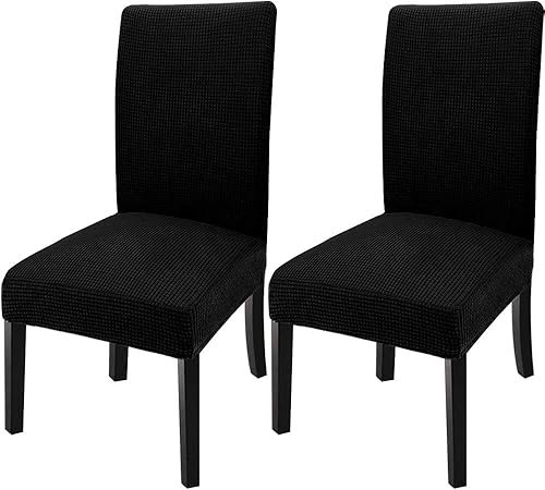 GoodtoU Fundas para sillas de comedor negras, juego de 2, fundas elásticas y suaves para sillas de comedor, fundas protectoras lavables y extraíbles