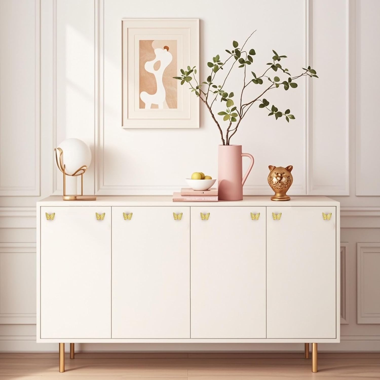 8Pcs Butterfly Drawer Knobs Decorative Cabinet Knobs Brass Gold Single Hole Furniture Household Knobs Hardware