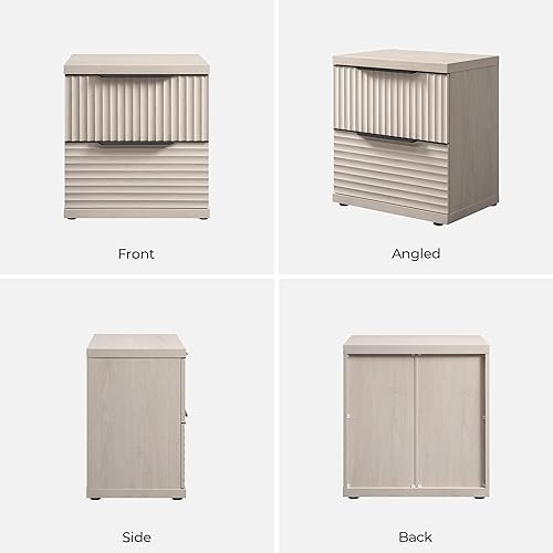 Miniatura 9 de SICOTAS Juego de 2 mesitas de noche acanaladas, moderna mesita de noche con 2 cajones grandes, mesita de noche de 22 pulgadas de ancho para Aliso