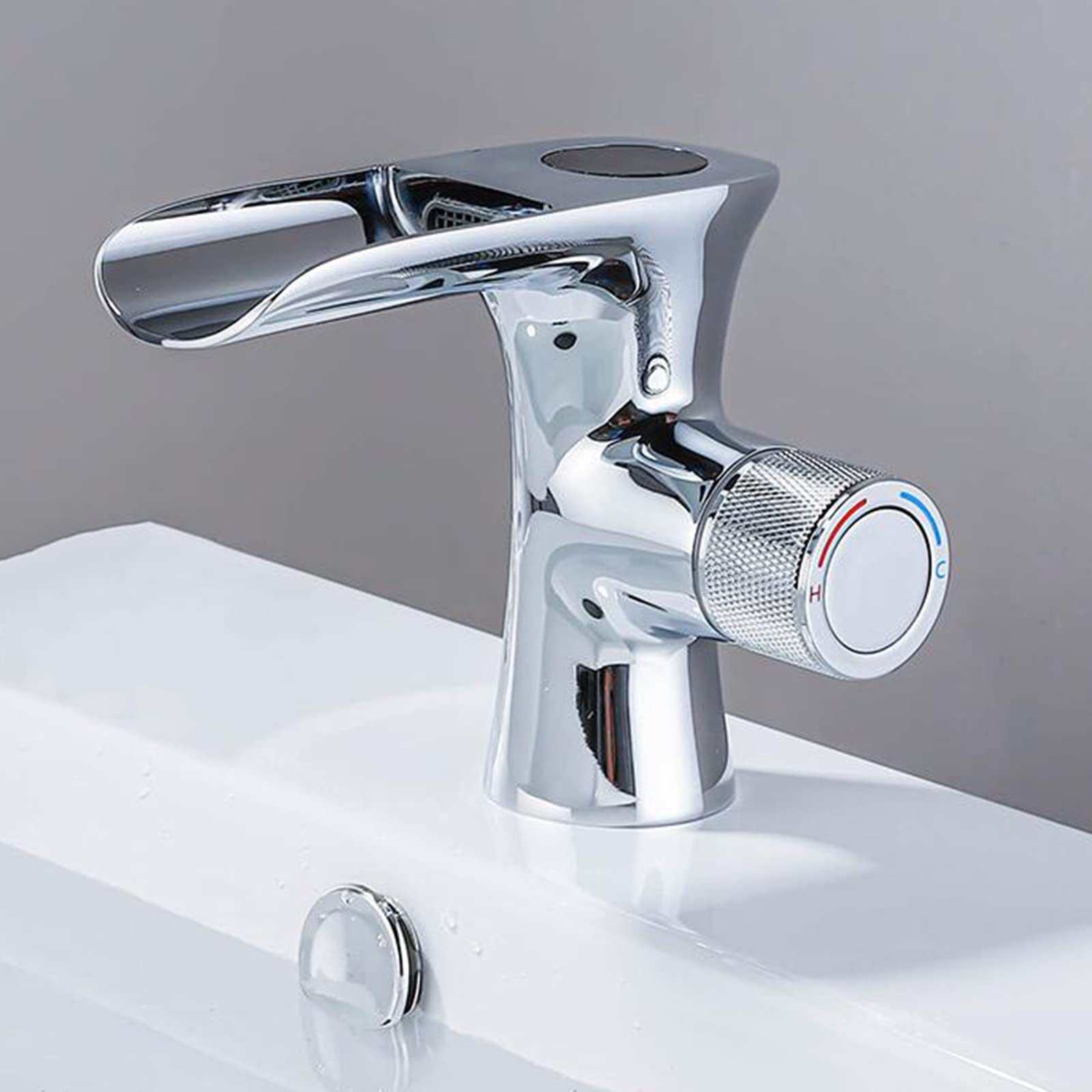 Zqfhsx Brass Waterfall Basin Mixer Tap With Hot/Cold Water Display - Athroom Faucet For Modern Style & Temperature Control