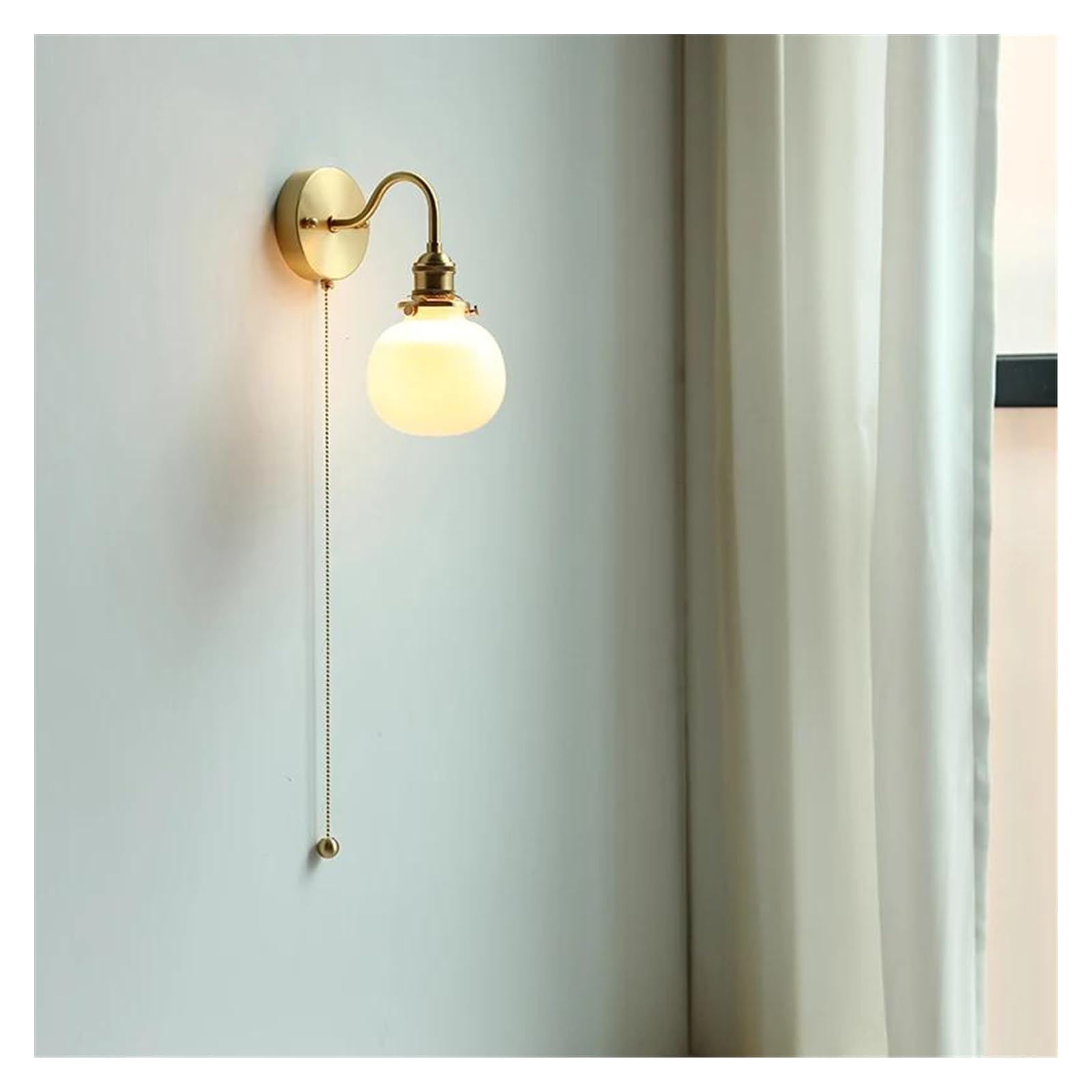 ZTCHSENZT Wall Sconces, Nordic LED Bathroom Mirror Light Fixture Pull Chain Switch Home Lighting Copper Glass Nodern Wall Lamp Sconce Pared,B