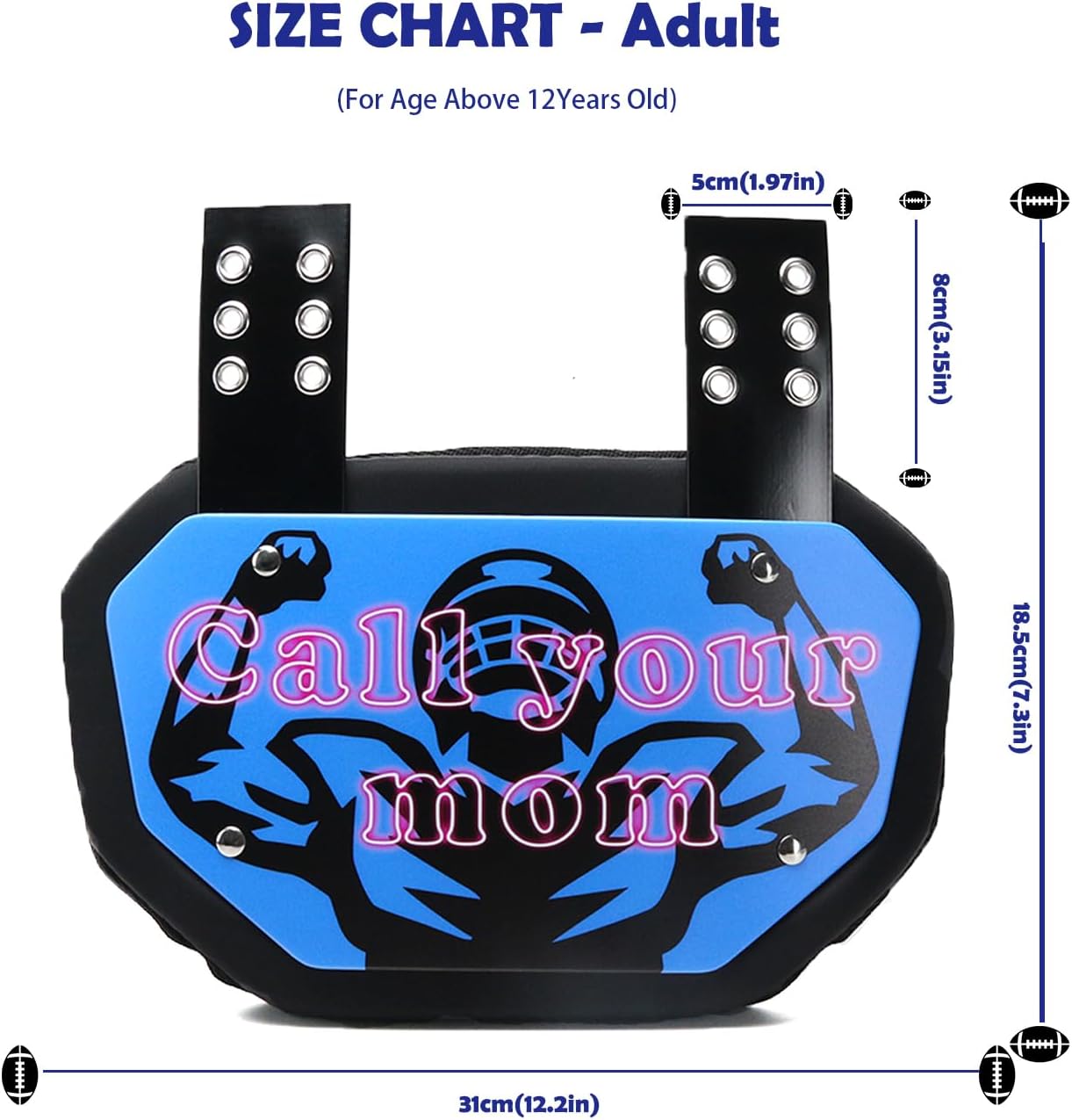 Runxrocy Back Plate Football Adult Rear Protective Pad Youth Protect Football Backplate for Players Call Your Mom Blue Color