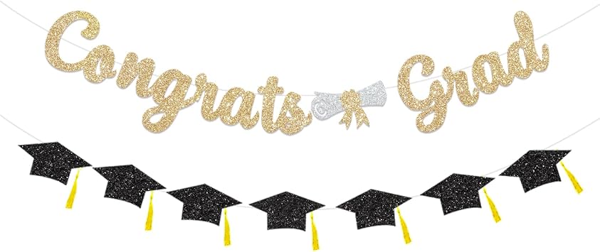 Congratulations Congrats Grad Decorations Banner Graduation Glitter Gold Class of 2026 banner with Tassel Party Decor College High School Graduation Party Favors