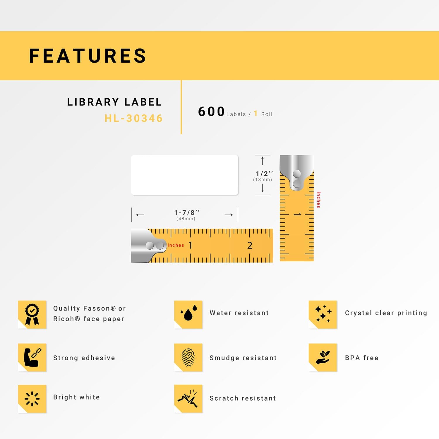 HOUSELABELS Compatible DYMO 30346 Library Labels (1/2" x 1-7/8"), Strong Permanent Adhesive, Compatible with DYMO LW 450, 4XL, Rollo & Zebra Desktop Printers, 24 Rolls /14400 Labels