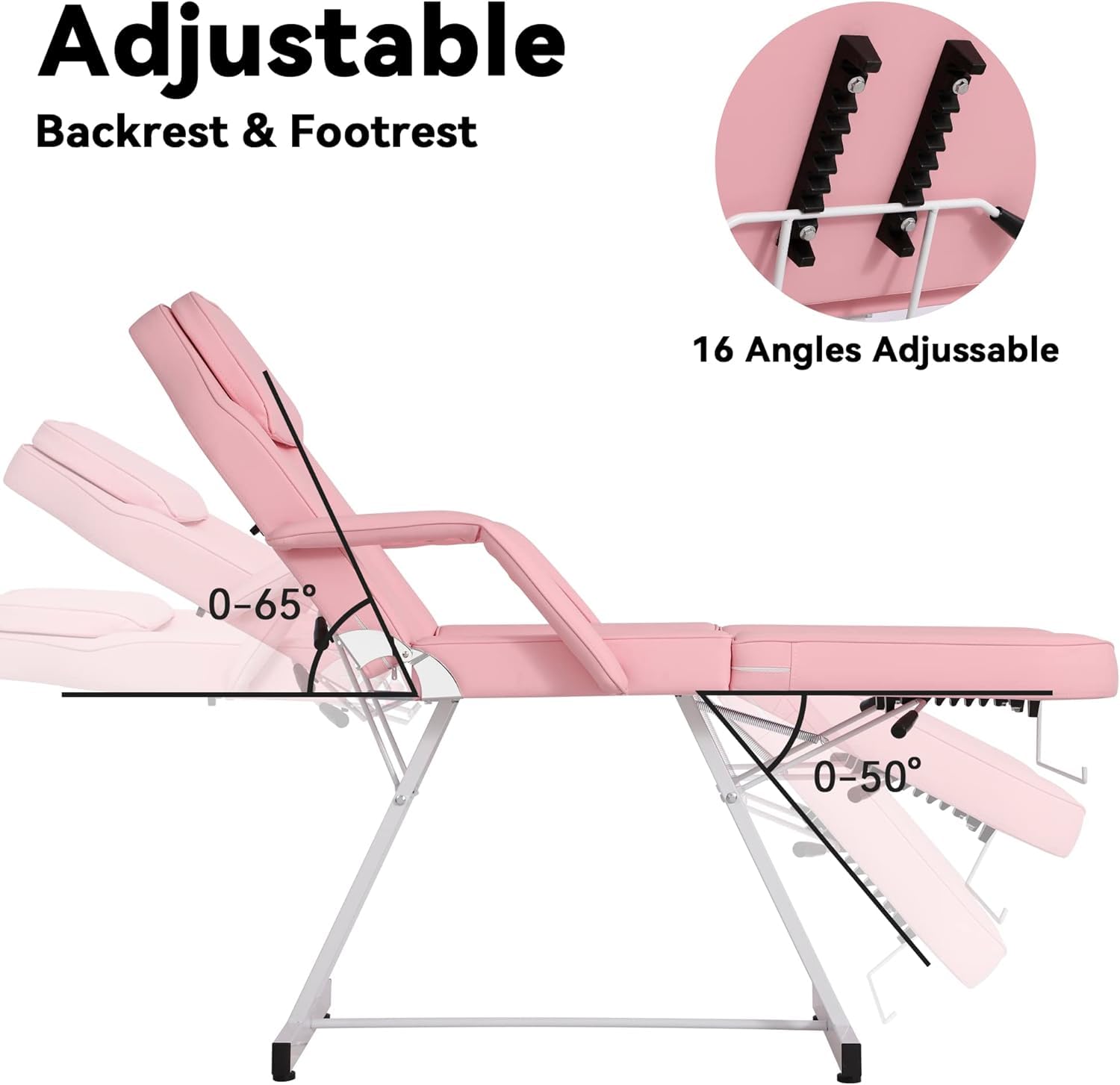 Table de Massage avec Tabouret Lit Massage Pliante 3 Zones Rose | en Cuir PU avec l’Appui-Tête Amovible Accoudoirs Réglables Lit Esthéticienne Physiothérapie, Tattoo