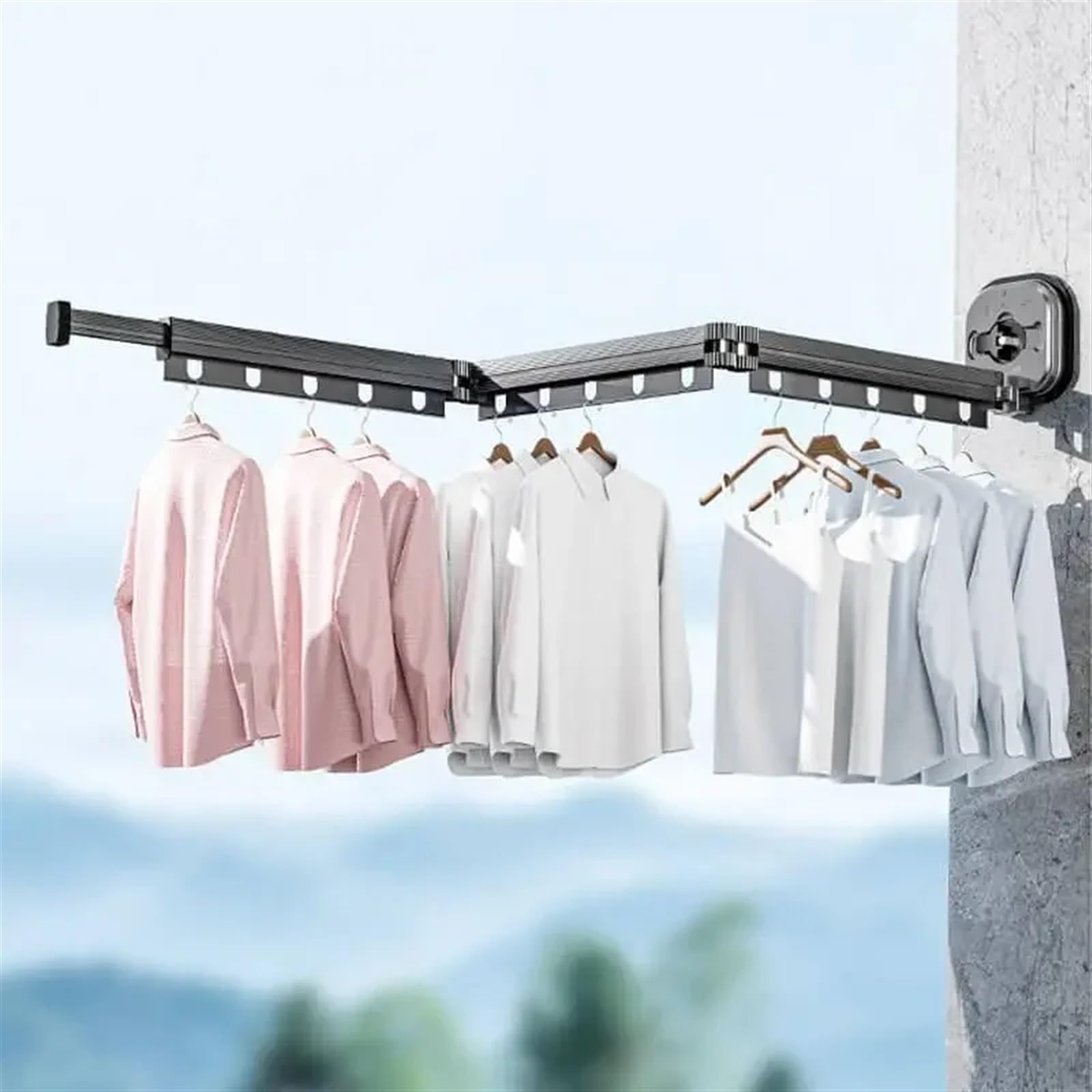Zusammenklappbarer Kleiderständer for den Innenbereich, ausziehbarer Kleiderständer, platzsparend, for Zuhause, Wäscheleine, Wandmontage, Wäscheleine für Schlafzimmer, Balkon(3 black fold Sucker)