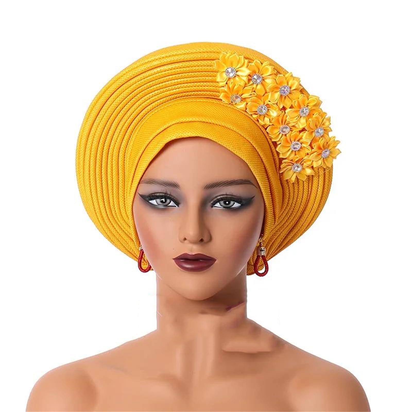 Turbante africano de Nigeria, lazos para la cabeza con flores, para mujer, para boda, fiesta, gorra
