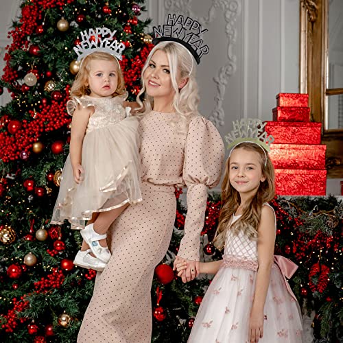 24 Pieces New Years Eve Party Supplies 2026,Happy New Year Headband Tiara,Metallic Fringed Noise Makers Gold Sliver for Kids and Adults - Image 3