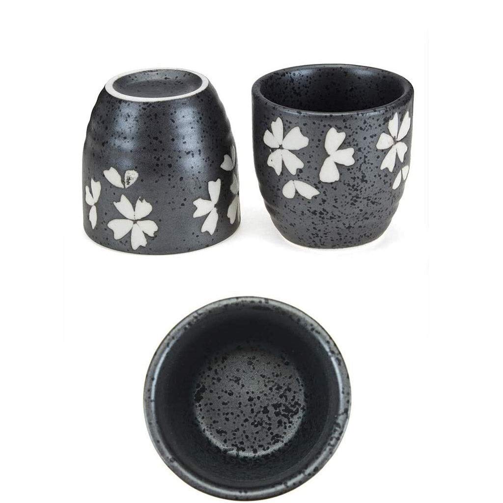 Ensemble de tasses à saké traditionnelles peintes à la main, 5 pièces de verres à vin en céramique noire avec motif de flocon de neige japonais peint à la main, pour froid/chaud/shochu/thé 8.8