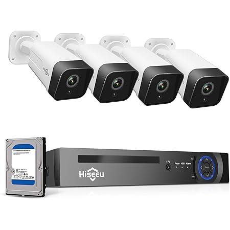 [2-Way Audio] Hiseeu 5MP PoE Security Camera System,8CH PoE NVR with Face Detect,4Pcs 5MP IP Outdoor Security Camera,2-Way Audio,1TB Hard Drive,H.265+ Wired Home Surveillance Kit No Monthly Fee