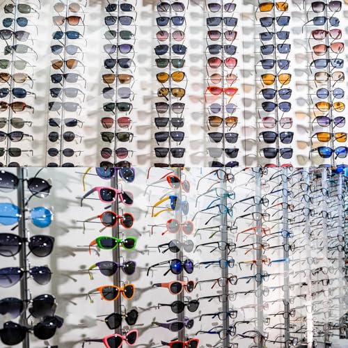 Soporte para gafas de sol, expositor para venta al por menor de gafas, 10 unidades de expositores para gafas, 10 monturas de aluminio con cierre, capacidad para 12 pares de gafas (12 unidades).