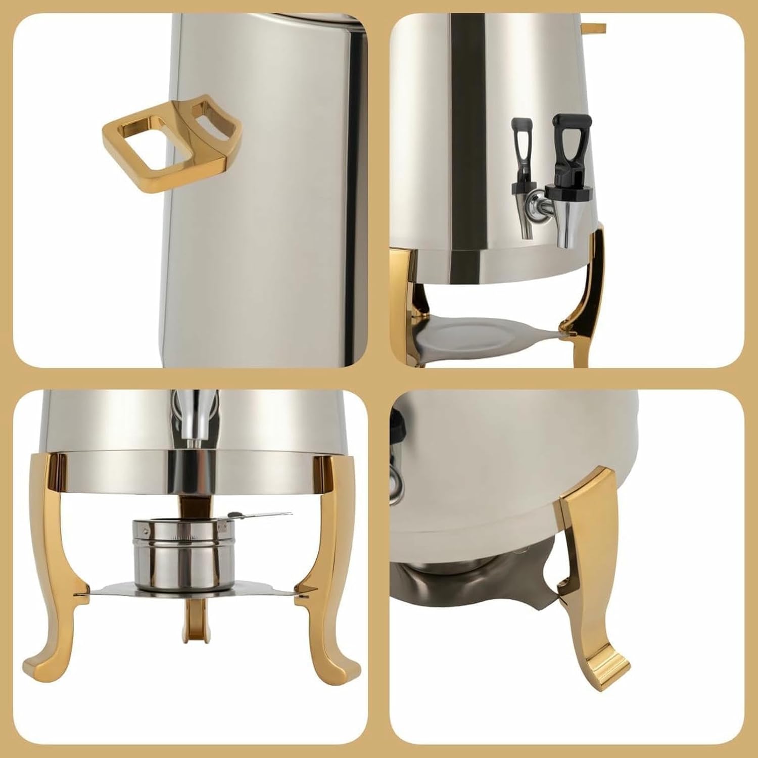 13L Hot Beverage Dispenser, Stainless Steel Coffee Chafer Urn, Deluxe 3 Gallon Hot Beverage Dispenser Chafer, with Heating Board and Fuel Tray, for Coffee Chocolate Juice