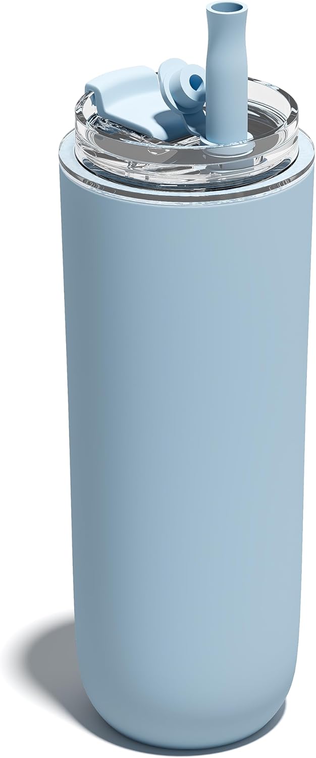 UIRZOTN 16 oz Insulated Coffee Tumblers, Travel Coffee Tumblers with Straw, Double-Wall Stainless Steel Tumbler, Leak Proof Tumbler, Reusable Cups with Lids for lced and Hot Drinks (Blue)
