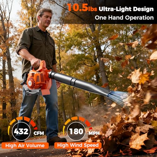 3 in 1 Gas Leaf Blower Mulcher Vacuum Cordless with Bag 25.4cc 180 MPH 432CFM 2-Cycle Lightweight Gas Powered Blower for Lawn Care