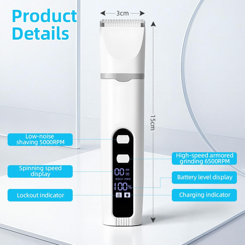 4 en 1 Tondeuse Chat Chien Set, Tondeuse silencieuse pour chat,USB-C,Tondeuses Professionnel Silencieux écran LCD pour Chats Chiens à Poils de Pattes Fesses et Poils Noués