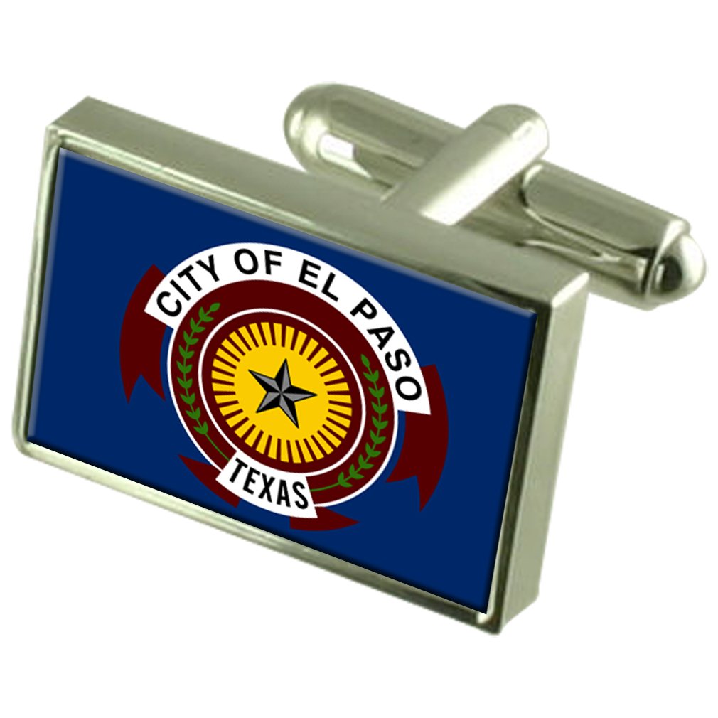 El Paso City USA Sterling Silver Flag Cufflinks Engraved Box