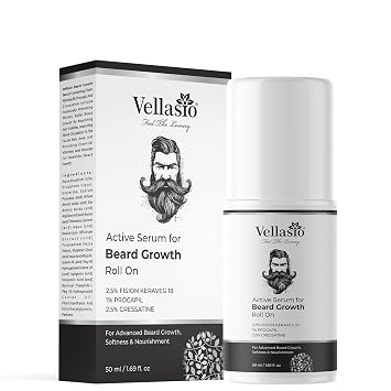 VELLASIO Beard Growth Roll On, 100% Organic All Natural Beard Oil Blend, 50 ml, 1.69 fl.oz, for Thicker Fuller Healthier Beards