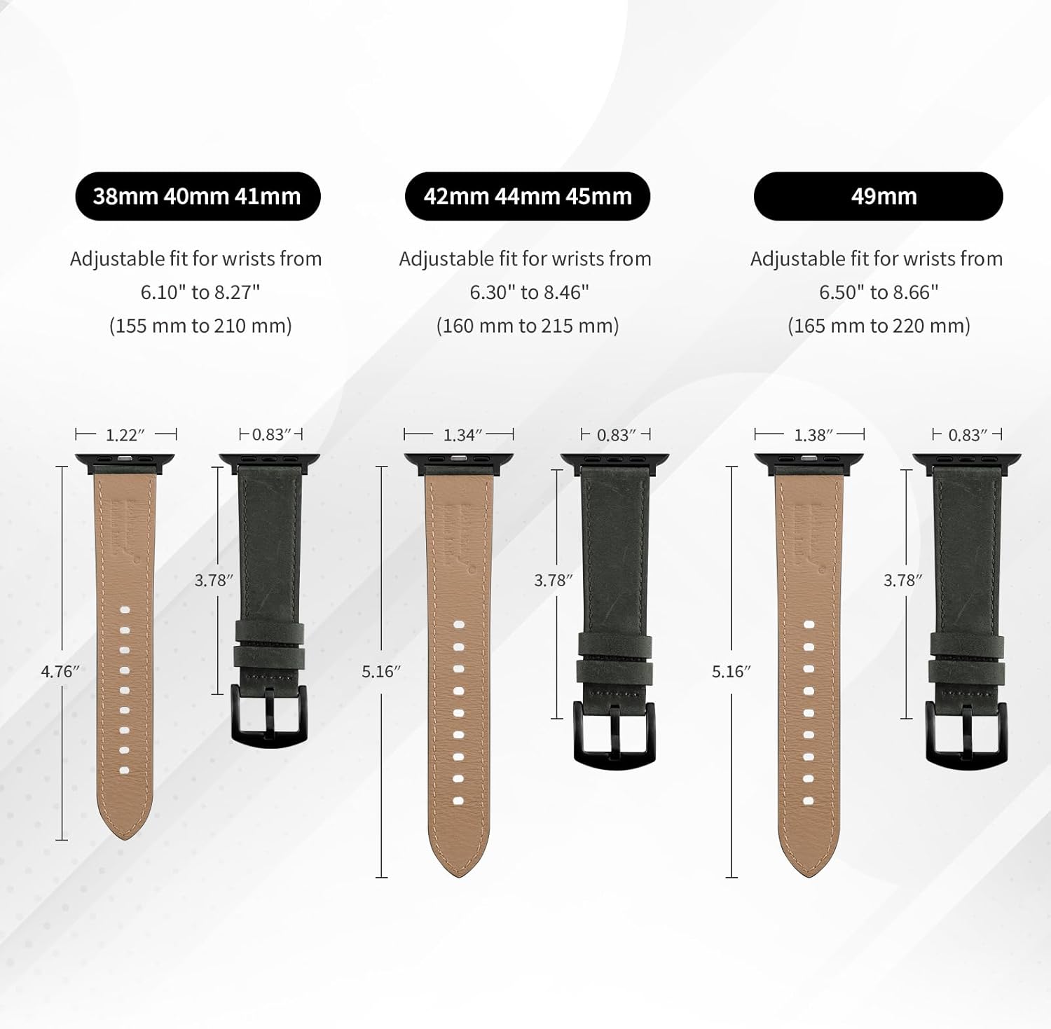 Belemay Premium Leather Bands Compatible with Apple Watch Band for Apple Watch Series 11/10/9/8/7/6/5/4/3/2/1/SE3/SE2/SE/ - 38mm/40mm/41mm/42mm/44mm/45mm/46mm - Crazy Horse Leather Strap, Green - Image 7