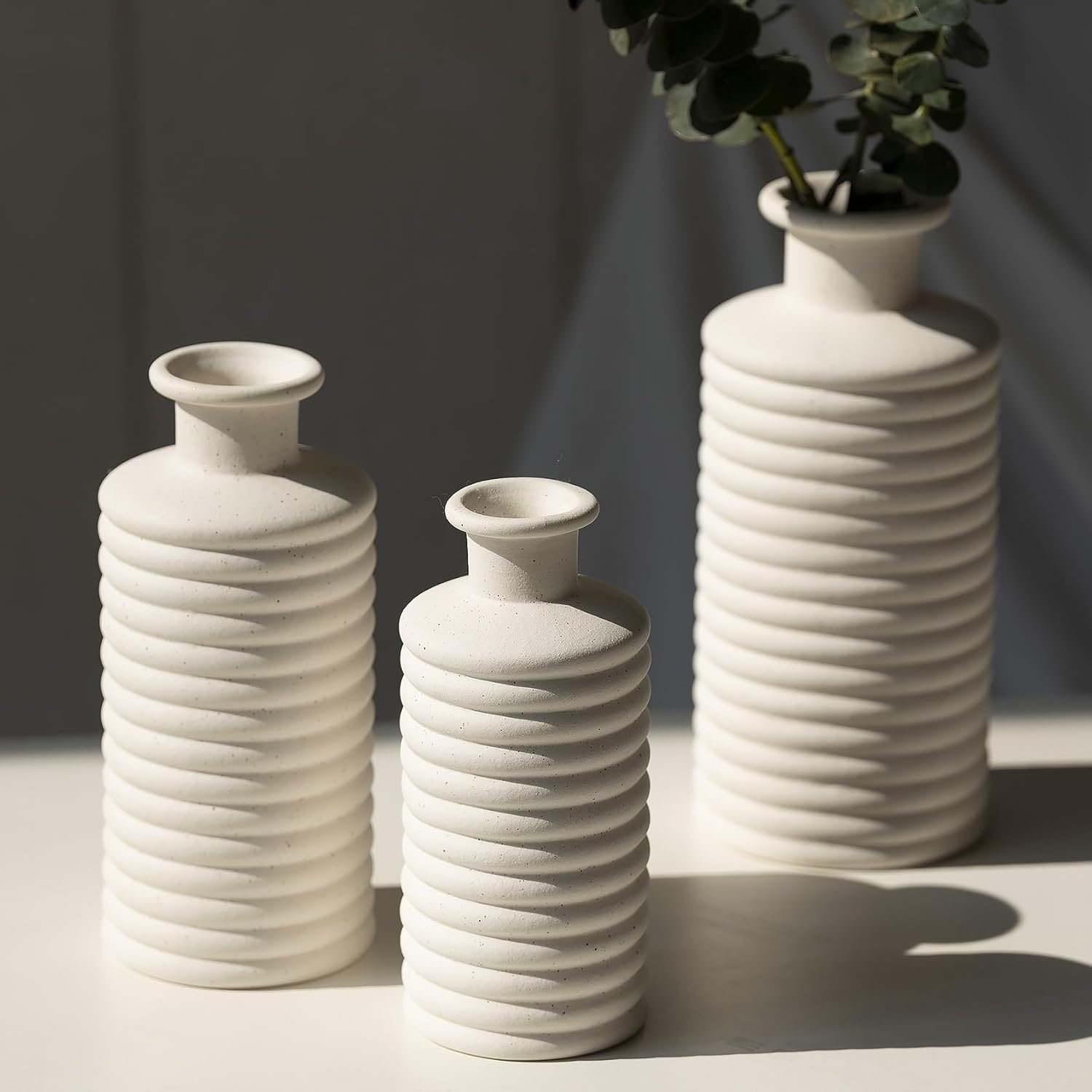 Ceramic Vase Set, Cream White Vases Home Decor, Boho Rustic Farmhouse Vase for Pampas Grass Fresh Flowers, Modern Vases for Living Room, Bedroom, Bathroom, Entryway, Dresser Table Decor - Image 9