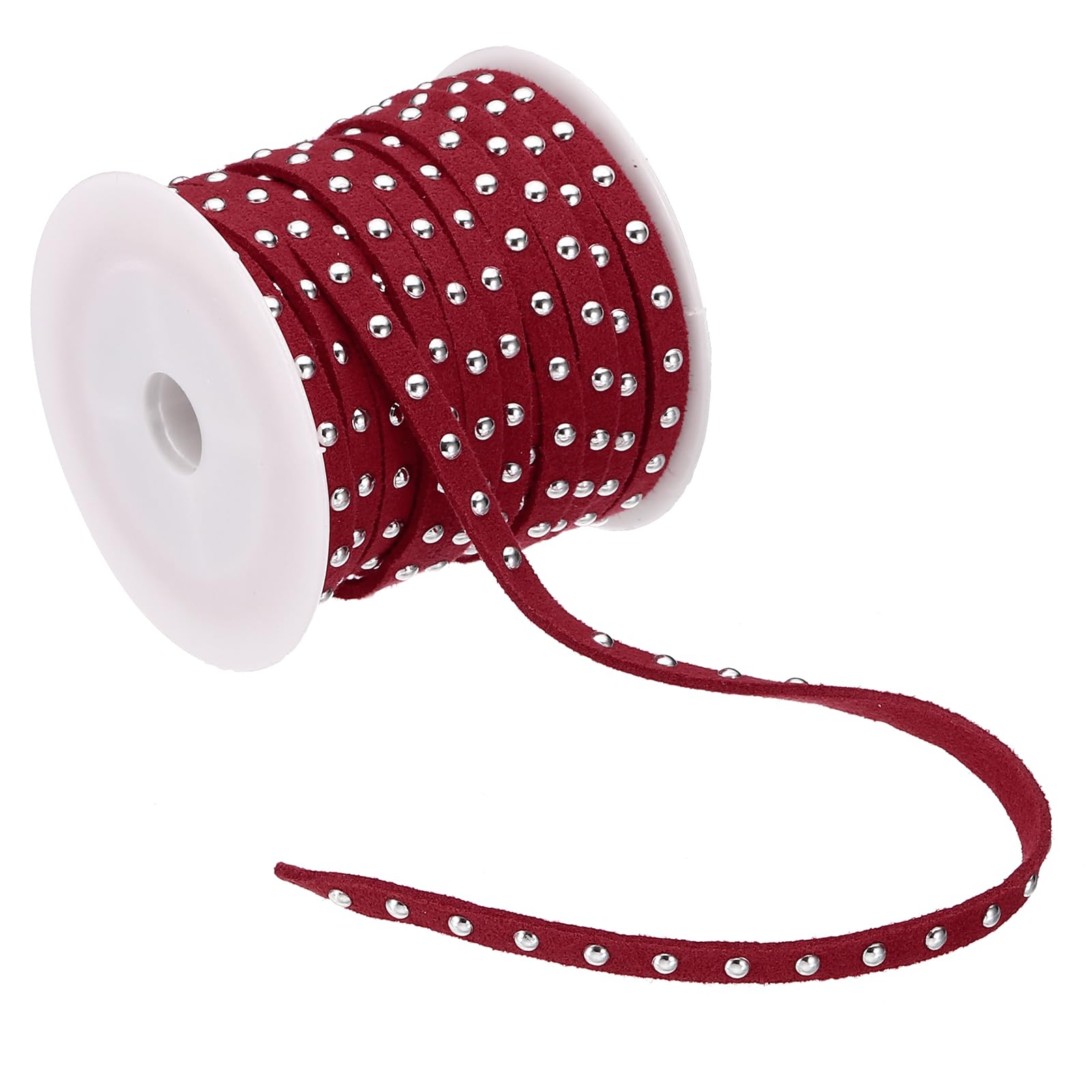 PATIKIL 32.8ft Studded Faux Suede Cord Rope for Jewelry Making 5mm Micro Fibre Flat Leather Lace Beading String Ribbon with Rivets