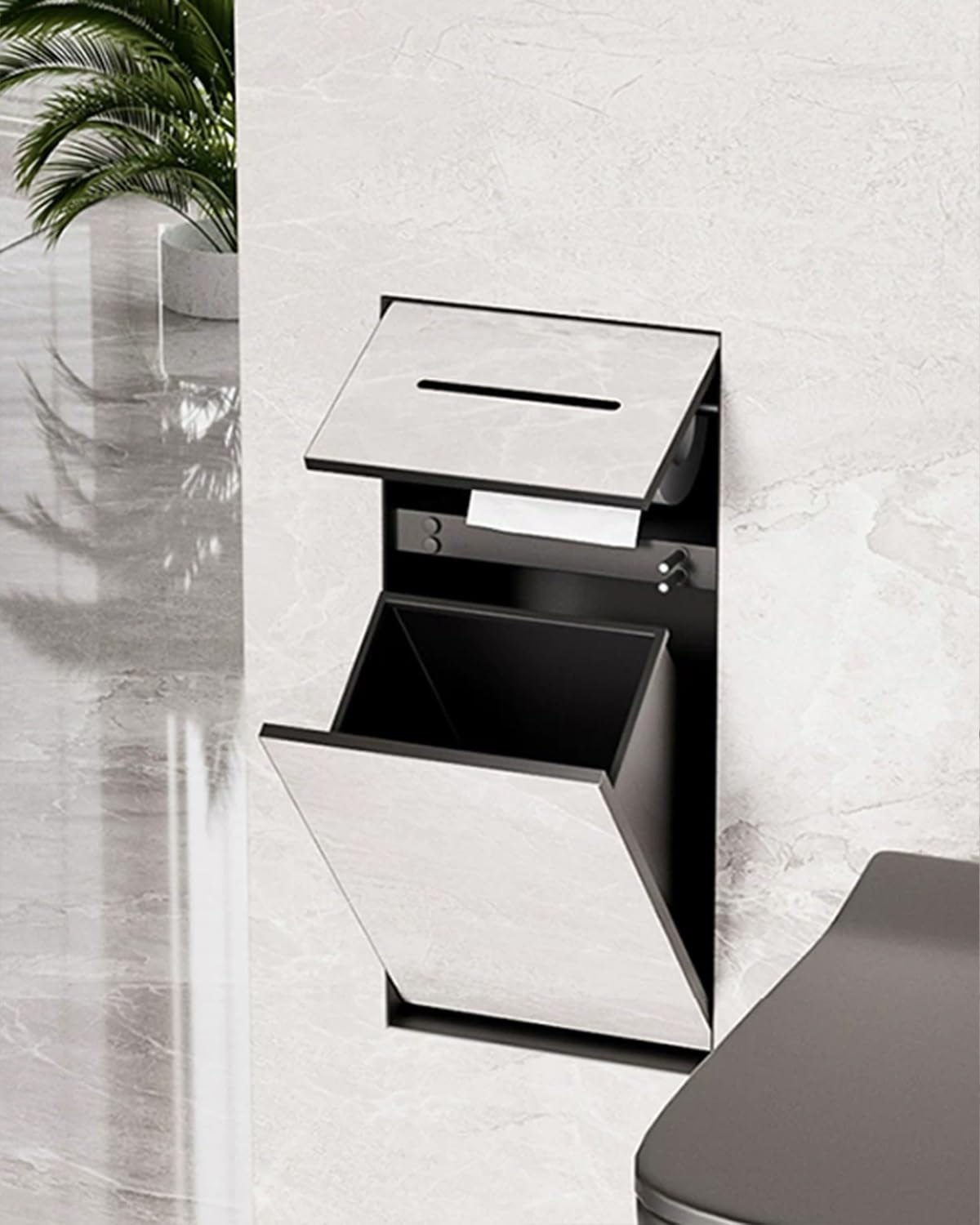 In Wall Toilet Paper Holder Tileable, Modern Space-Saving Recessed Wall Niche for Bathroom, Built-in Tissue Holder Alcoves and Waste Bin