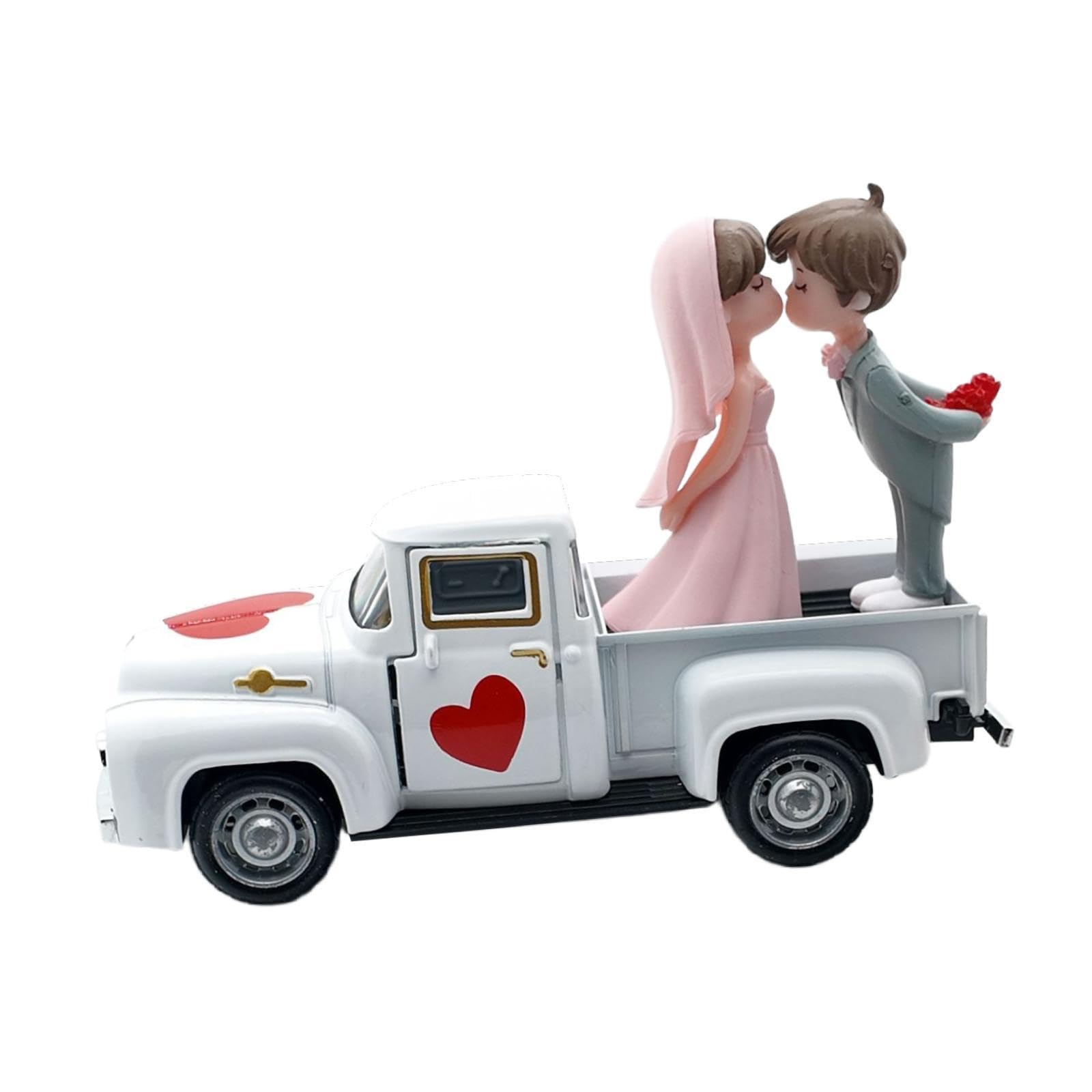 Fancyes Valentines Day Truck Decor,Mini Doll Ornament with Openable Doors Home Gift Couple Figurine Pickup Model for Engagement Shelf, Style B