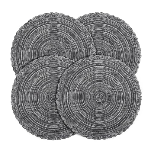 fanquare Grey Woven Placemats Set of 4, 38 cm Cotton Braide Heat Stain Insulation Place Mats