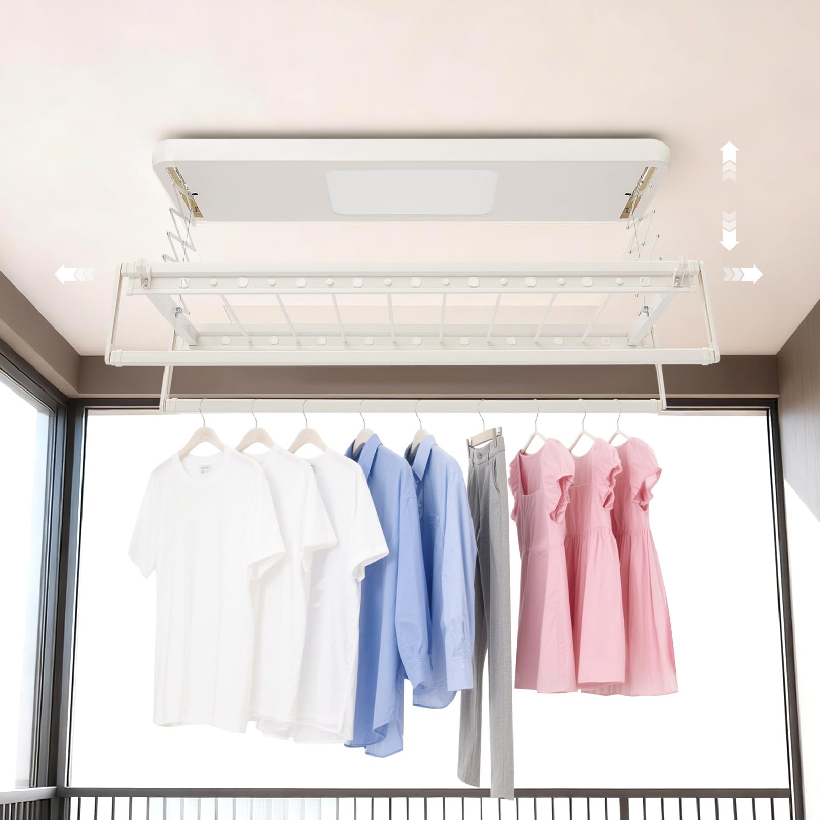 Stendibiancheria elettrico a parete, stendino da parete con telecomando, supporto a soffitto, estensibile, pieghevole, per balconi, lavanderie (bianco)