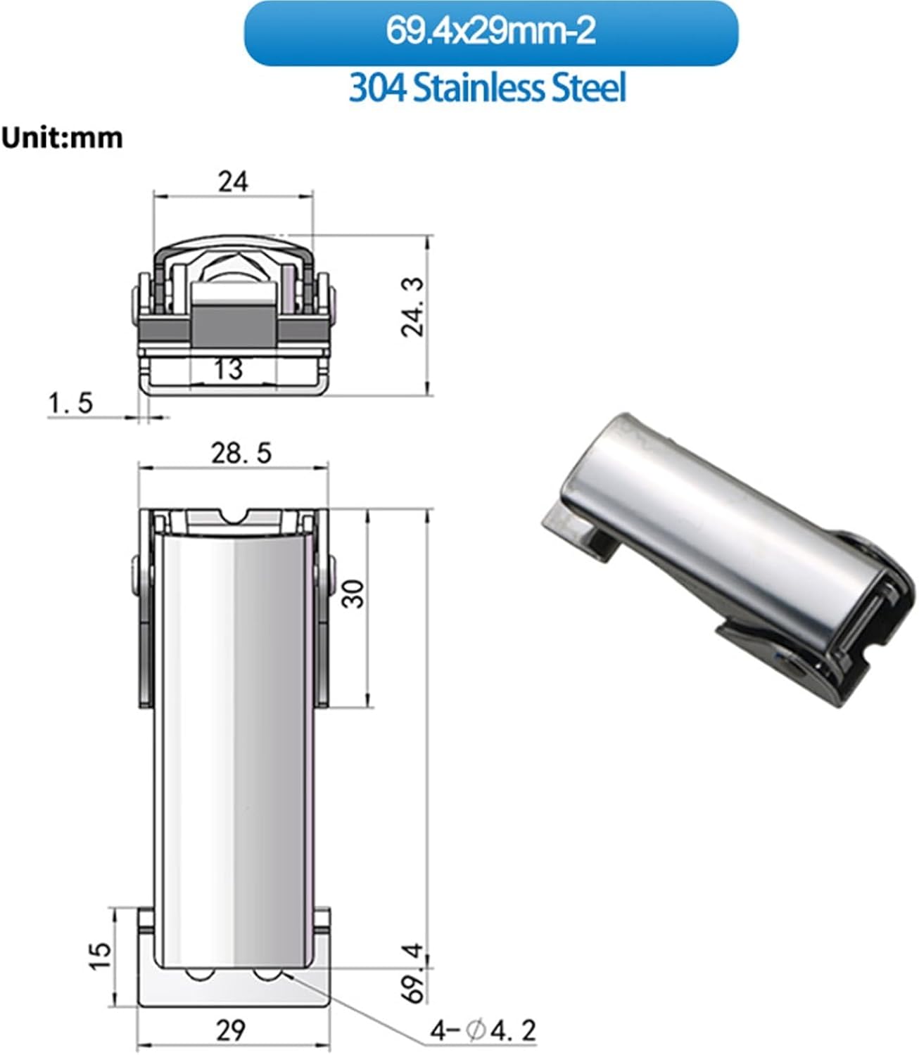 Cabinet Door Lock 304 Stainless Steel Buckle 1Pcs(69.4x29mm-2)