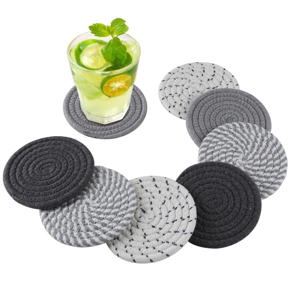SHINEURI8 Pcs Drink Coasters 4.3 Inch Cotton Woven Absorbent Coaster Set for Home Decor Tabletop Protection Suitable for Kinds of Cups