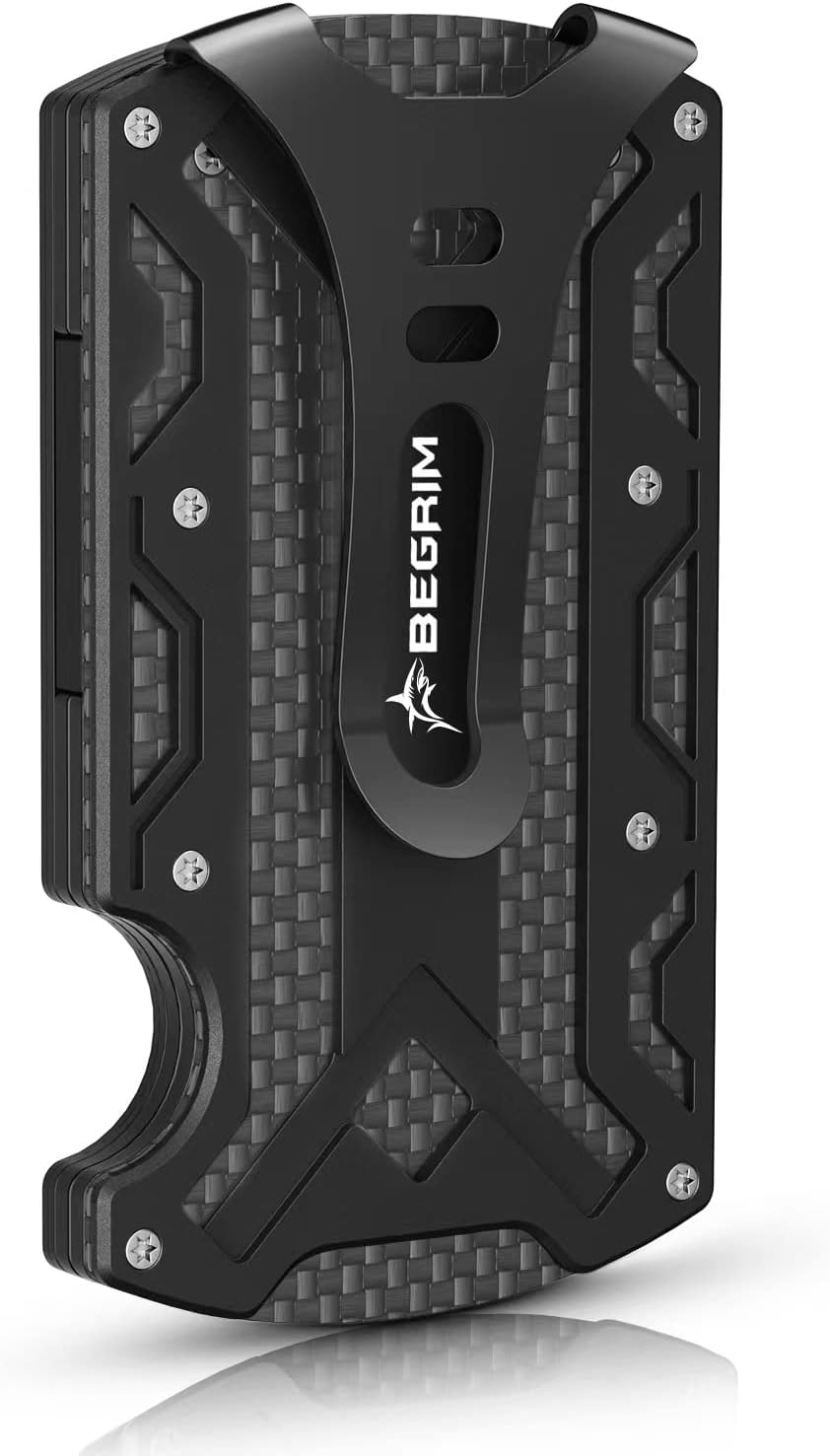 BEGRIMWallet For Men - Slim Aluminum Metal Money Clip RFID Blocking, Holds up 15 Cards with Cash Clip. Ultra-Thin Minimalist Wallet, Black, Black, 3.8 x 2.2 x 0.6 inches, Minimalist