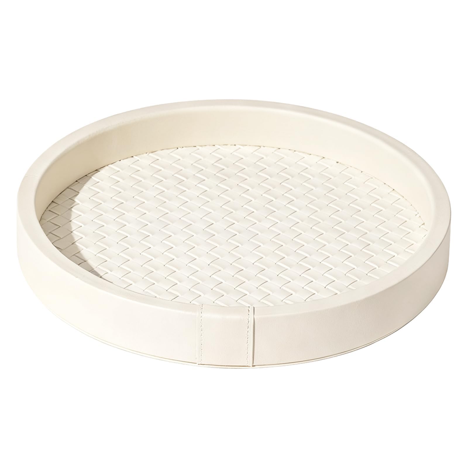 Plateau en cuir blanc fait à la main 24x3 cm vide-poche rond de coiffeuse